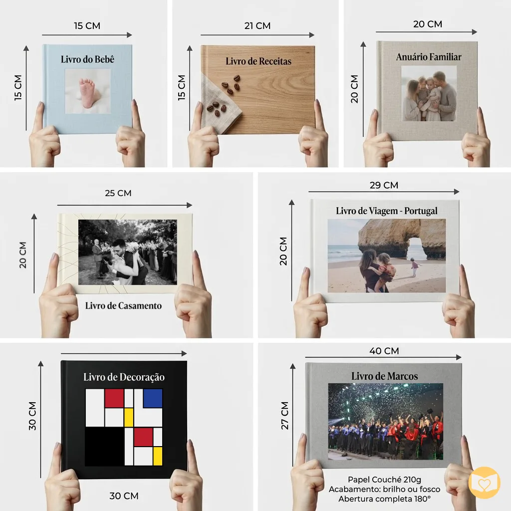 Tamanhos disponíveis de photobooks Emori